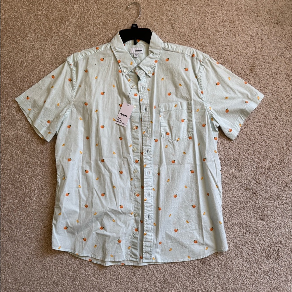 Kohl's Mint Green Button Down Shirt with Orange Accents